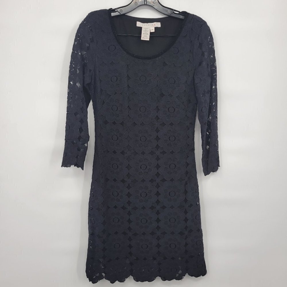 Studio M Women Black Round Neck Lace Long Sleeve Mini Dress Size XS